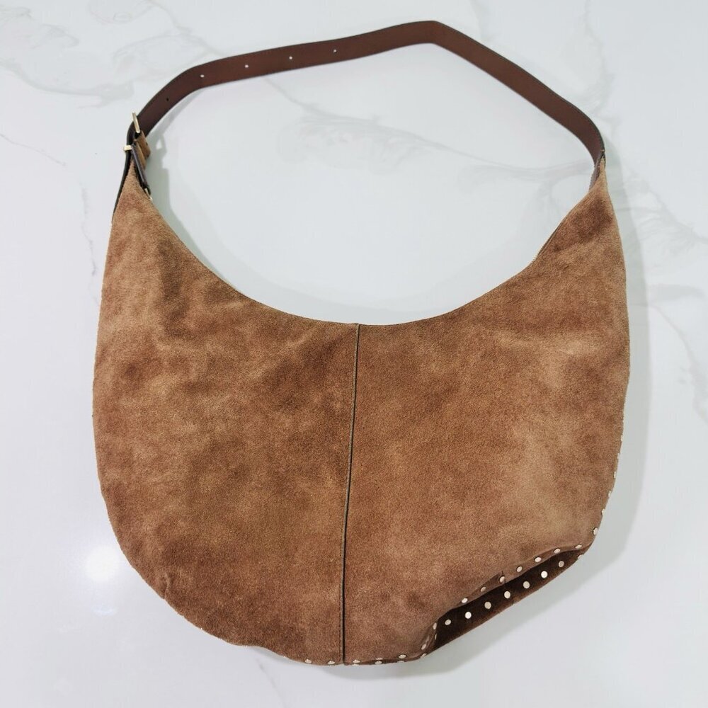 Madewell Essential Curve Shoulder Bag Aged Camel Suede Leather Green NWOT - Picture 10 of 15